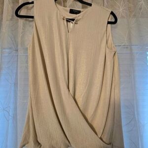 Tahari Cream Sleeveless Blouse with Gold Accents
